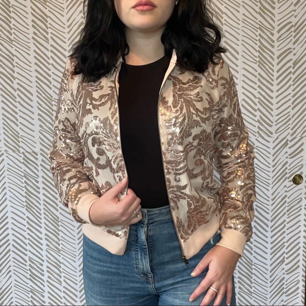 Pink Sequin Bomber Jacket